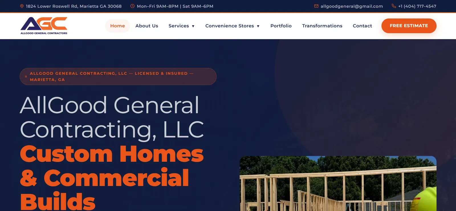 AllGood General Contracting website home page