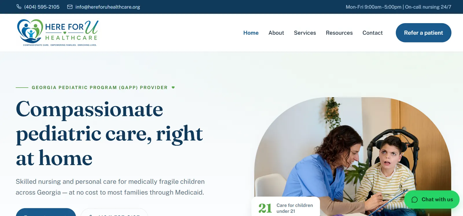 Here For U Healthcare website home page